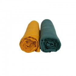 Set 2 scutece din muselina YappyMustard&Eucalyptus Refolosibile si cu multiple utilizari Din Bumbac YappyKids Dimensiune mare 70
