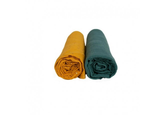 Set 2 scutece din muselina YappyMustard&Eucalyptus Refolosibile si cu multiple utilizari Din Bumbac YappyKids Dimensiune mare 70