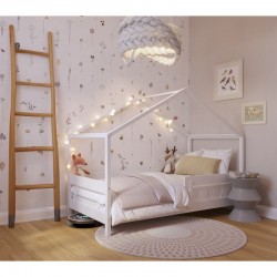 Patut tip casuta YappyHytte Bed din lemn certificat FSC Transformabil in casuta de joaca Cu bariera de protectie In stil scandin