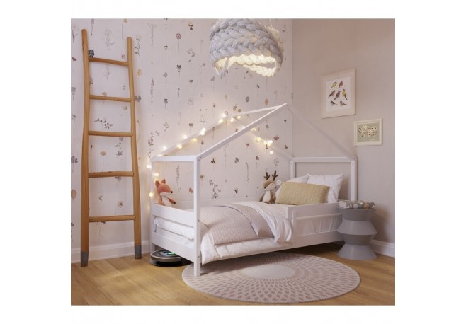 Patut tip casuta YappyHytte Bed din lemn certificat FSC Transformabil in casuta de joaca Cu bariera de protectie In stil scandin