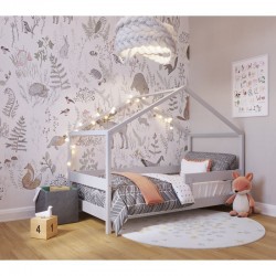 Patut tip casuta YappyHytte Bed din lemn certificat FSC Transformabil in casuta de joaca Cu bariera de protectie In stil scandin