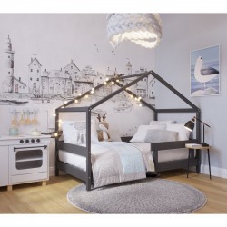 Patut tip casuta YappyHytte Bed din lemn certificat FSC Transformabil in casuta de joaca Cu bariera de protectie In stil scandin