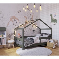 Patut tip casuta YappyHytte Bed din lemn certificat FSC Transformabil in casuta de joaca Cu bariera de protectie In stil scandin