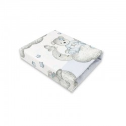 Qmini - Cearceaf cu elastic pentru patut 140X70 cm Din bumbac certificat Oeko Tex Standard 100 Teddy Bear with Blue Heart