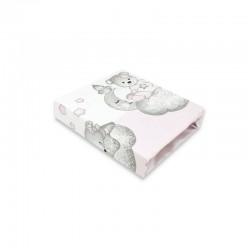Qmini - Cearceaf cu elastic pentru patut 140X70 cm Din bumbac certificat Oeko Tex Standard 100 Teddy Bear with Pink Heart
