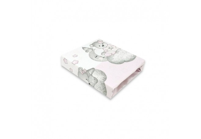 Qmini - Cearceaf cu elastic pentru patut 140X70 cm Din bumbac certificat Oeko Tex Standard 100 Teddy Bear with Pink Heart
