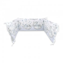 Qmini - Aparatoare pentru patut 120x60 cm Din bumbac certificat Oeko Tex Standard 100 180x30 cm Cu panglici Teddy Bear with Blue