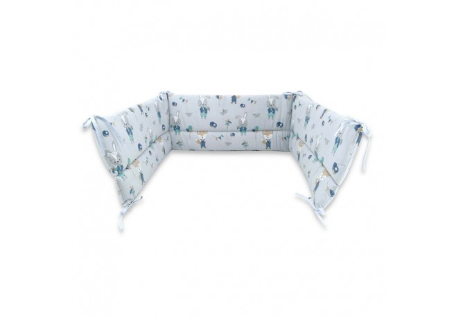 Qmini - Aparatoare pentru patut 120x60 cm Din bumbac certificat Oeko Tex Standard 100 180x30 cm Cu panglici Fox and Rabbit Blue