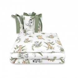 Qmini - Lenjerie patut 3 piese Cu protectie laterala Din bumbac certificat Oeko Tex Standard 100 Pentru patut 120x60 cm Safari