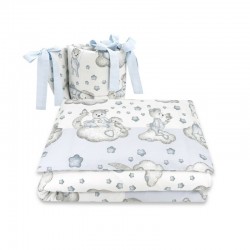 Qmini - Lenjerie patut 3 piese Cu protectie laterala Din bumbac certificat Oeko Tex Standard 100 Pentru patut 120x60 cm Teddy Be