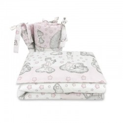 Qmini - Lenjerie patut 3 piese Cu protectie laterala Din bumbac certificat Oeko Tex Standard 100 Pentru patut 120x60 cm Teddy Be