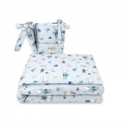 Qmini - Lenjerie patut 3 piese Cu protectie laterala Din bumbac certificat Oeko Tex Standard 100 Pentru patut 120x60 cm Fox and 