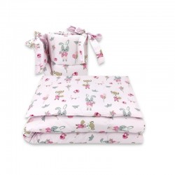 Qmini - Lenjerie patut 3 piese Cu protectie laterala Din bumbac certificat Oeko Tex Standard 100 Pentru patut 120x60 cm Fox and 