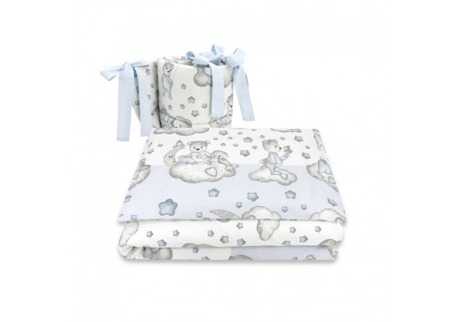 Qmini - Lenjerie patut 3 piese Cu protectie laterala Din bumbac certificat Oeko Tex Standard 100 Pentru patut 140x70 cm Teddy Be