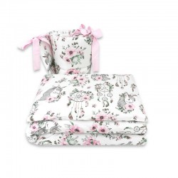 Qmini - Lenjerie patut 3 piese Cu protectie laterala Din bumbac certificat Oeko Tex Standard 100 Pentru patut 140x70 cm Dream Ca