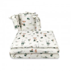 Qmini - Lenjerie patut 3 piese Cu protectie laterala Din bumbac certificat Oeko Tex Standard 100 Pentru patut 140x70 cm Fox and 