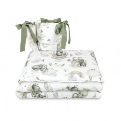 Qmini - Lenjerie patut 3 piese Cu protectie laterala Din bumbac certificat Oeko Tex Standard 100 Pentru patut 140x70 cm Elephant