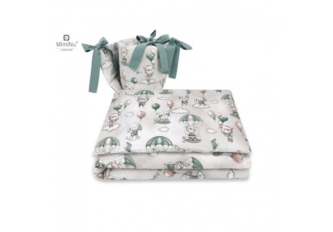 MimiNu - Lenjerie patut 3 piese Cu protectie laterala Din bumbac certificat Oeko Tex Standard 100 Pentru patut 120x60 cm Parachu
