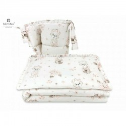 MimiNu - Lenjerie patut 3 piese Cu protectie laterala Cu volanase Din bumbac certificat Oeko Tex Standard 100 Pentru patut 120x6