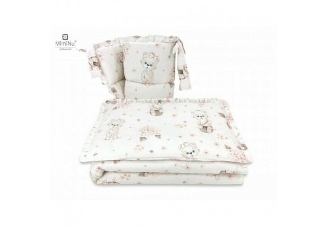 MimiNu - Lenjerie patut 3 piese Cu protectie laterala Cu volanase Din bumbac certificat Oeko Tex Standard 100 Pentru patut 120x6