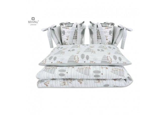 MimiNu - Lenjerie patut cu 4 piese Cu doua protectii laterale Din bumbac certificat Oeko Tex Standard 100 Pentru patut 120x60 cm