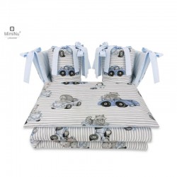 MimiNu - Lenjerie patut cu 4 piese Cu doua protectii laterale Din bumbac certificat Oeko Tex Standard 100 Pentru patut 120x60 cm