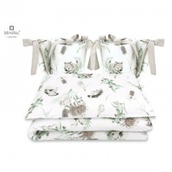 MimiNu - Lenjerie patut cu 4 piese Cu doua protectii laterale Din bumbac certificat Oeko Tex Standard 100 Pentru patut 120x60 cm