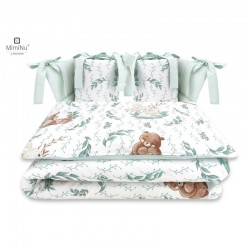 MimiNu - Lenjerie patut cu 4 piese Cu doua protectii laterale Din bumbac certificat Oeko Tex Standard 100 Pentru patut 120x60 cm