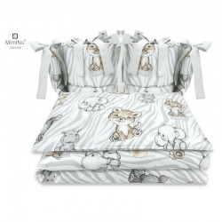 MimiNu - Lenjerie patut cu 4 piese Cu doua protectii laterale Din bumbac certificat Oeko Tex Standard 100 Pentru patut 120x60 cm