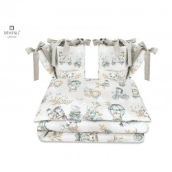 MimiNu - Lenjerie patut cu 4 piese Cu doua protectii laterale Din bumbac certificat Oeko Tex Standard 100 Pentru patut 120x60 cm