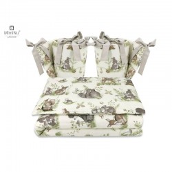 MimiNu - Lenjerie patut cu 4 piese Cu doua protectii laterale Din bumbac certificat Oeko Tex Standard 100 Pentru patut 120x60 cm