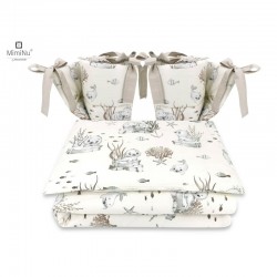 MimiNu - Lenjerie patut cu 4 piese Cu doua protectii laterale Din bumbac certificat Oeko Tex Standard 100 Pentru patut 120x60 cm