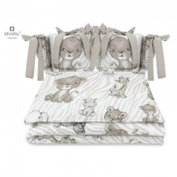 MimiNu - Lenjerie patut cu 4 piese Cu doua protectii laterale Din bumbac certificat Oeko Tex Standard 100 Pentru patut 120x60 cm