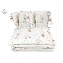 MimiNu - Lenjerie patut cu 4 piese Cu doua protectii laterale Cu volanase Din bumbac certificat Oeko Tex Standard 100 Pentru pat