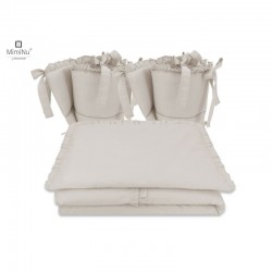 MimiNu - Lenjerie patut cu 4 piese Cu doua protectii laterale Cu volanase Din bumbac certificat Oeko Tex Standard 100 Pentru pat
