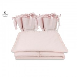MimiNu - Lenjerie patut cu 4 piese Cu doua protectii laterale Cu volanase Din bumbac certificat Oeko Tex Standard 100 Pentru pat