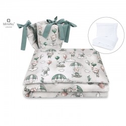 MimiNu - Set lenjerie patut 5 piese Cu pilota si perna Din bumbac certificat Oeko Tex Standard 100 Pentru patut 120x60 cm Parach