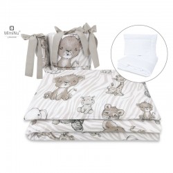 MimiNu - Set lenjerie patut 5 piese Cu pilota si perna Din bumbac certificat Oeko Tex Standard 100 Pentru patut 120x60 cm Safari