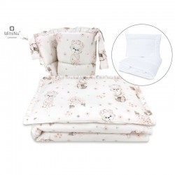MimiNu - Set lenjerie patut 5 piese Cu volanase Cu pilota si perna Din bumbac certificat Oeko Tex Standard 100 Pentru patut 120x
