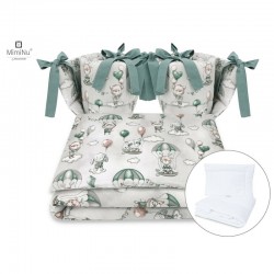 MimiNu - Set lenjerie patut cu 6 piese Cu pilota si perna Cu doua aparatori laterale Din bumbac certificat Oeko Tex Standard 100