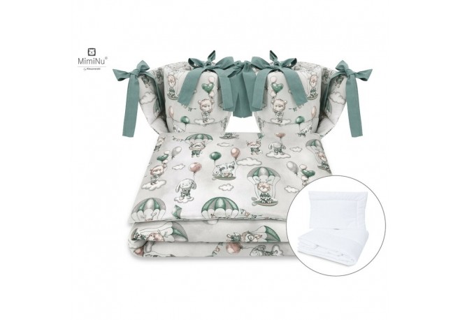 MimiNu - Set lenjerie patut cu 6 piese Cu pilota si perna Cu doua aparatori laterale Din bumbac certificat Oeko Tex Standard 100