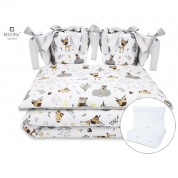 MimiNu - Set lenjerie patut cu 6 piese Cu pilota si perna Cu doua aparatori laterale Din bumbac certificat Oeko Tex Standard 100