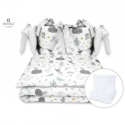 MimiNu - Set lenjerie patut cu 6 piese Cu pilota si perna Cu doua aparatori laterale Din bumbac certificat Oeko Tex Standard 100