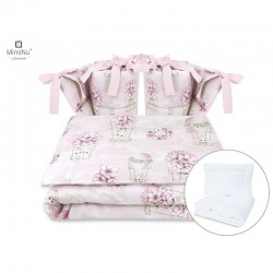 MimiNu - Set lenjerie patut cu 6 piese Cu pilota si perna Cu doua aparatori laterale Din bumbac certificat Oeko Tex Standard 100