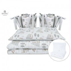MimiNu - Set lenjerie patut cu 6 piese Cu pilota si perna Cu doua aparatori laterale Din bumbac certificat Oeko Tex Standard 100