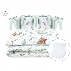MimiNu - Set lenjerie patut cu 6 piese Cu pilota si perna Cu doua aparatori laterale Din bumbac certificat Oeko Tex Standard 100