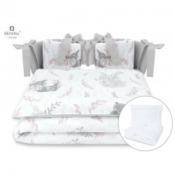MimiNu - Set lenjerie patut cu 6 piese Cu pilota si perna Cu doua aparatori laterale Din bumbac certificat Oeko Tex Standard 100