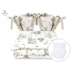 MimiNu - Set lenjerie patut cu 6 piese Cu pilota si perna Cu doua aparatori laterale Din bumbac certificat Oeko Tex Standard 100