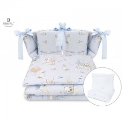 MimiNu - Set lenjerie patut cu 6 piese Cu pilota si perna Cu doua aparatori laterale Din bumbac certificat Oeko Tex Standard 100
