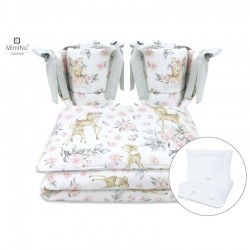 MimiNu - Set lenjerie patut cu 6 piese Cu pilota si perna Cu doua aparatori laterale Din bumbac certificat Oeko Tex Standard 100